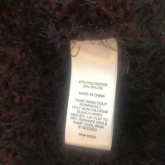 Express eyelash long sleeve sweater dark maroon purple and black high low front - Picture 7 of 9